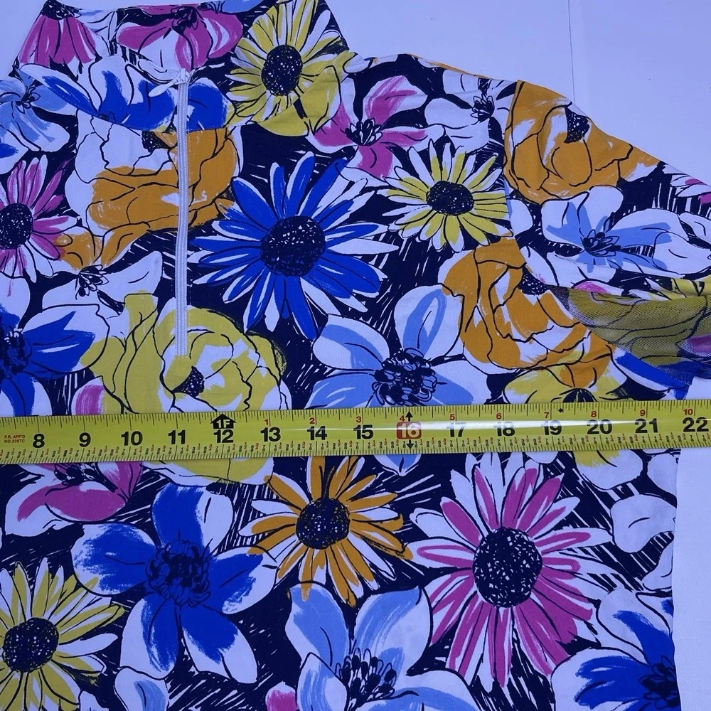 IBKUL Women's XL Blue Pink Orange Medeline Long Sleeve Mock Neck Floral - Picture 7 of 10